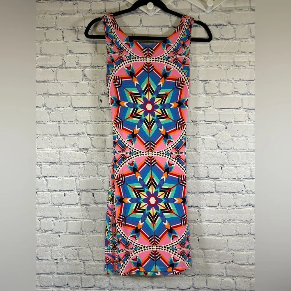 Mara Hoffman Pink Blue Swim Kites Pattern Beach Vacation Cut Out Mini Dress S